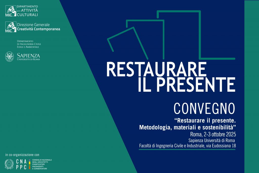 Restaurare il presente - Cartolina del convegno, con immagine grafica
